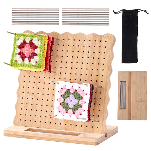 Canhakela Granny Square Blocking Board for Crochet Projects - 9.25" Wooden Crochet Blocking Board with 20 Stainless Steel Steel Pegs - Essential Knitting & Crochet Supplies for Precise Shaping and Blocking Mats Replacement