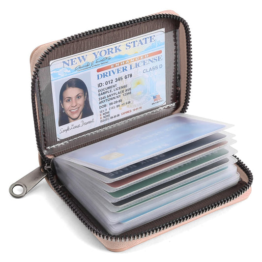 SENDEFN Women's Credit Card Holder Small Leather Card Case Compact ID Case Organizer Zipper Ladies Wallet with 22 Slots