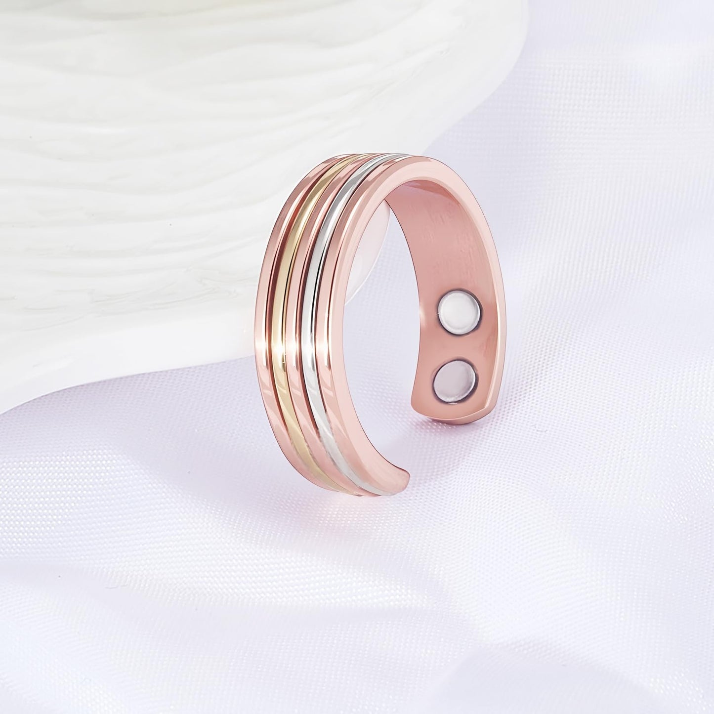 MagSølv 2PCS Copper Rings for Women, 99% Pure Copper Adjustable Magnetic Ring with 3500 Gauss, Tricolor Gold Jewelry Gift
