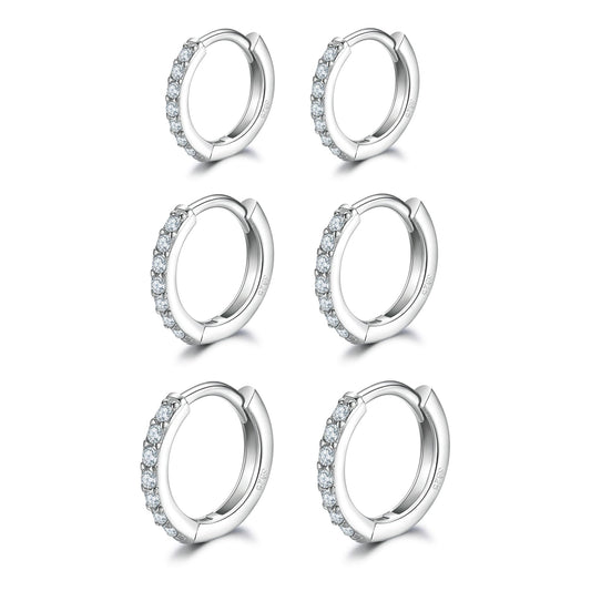 Cartilage Earring Hoop Sterling Silver Small Hoop Earrings Cubic Zirconia Cuff Huggie Mini Hoops Piercing for Women 8mm 10mm 12mm