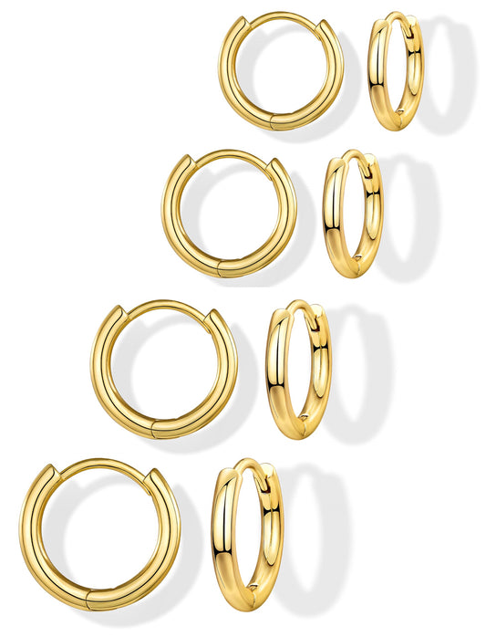 Gokeey Small Gold Huggie Hoop Earrings Set for Women 14K Real Gold Plated Hypoallergenic Lightweight Earrings for Sensitive Ears Everyday Earrings for Cartilage Piercings 8mm