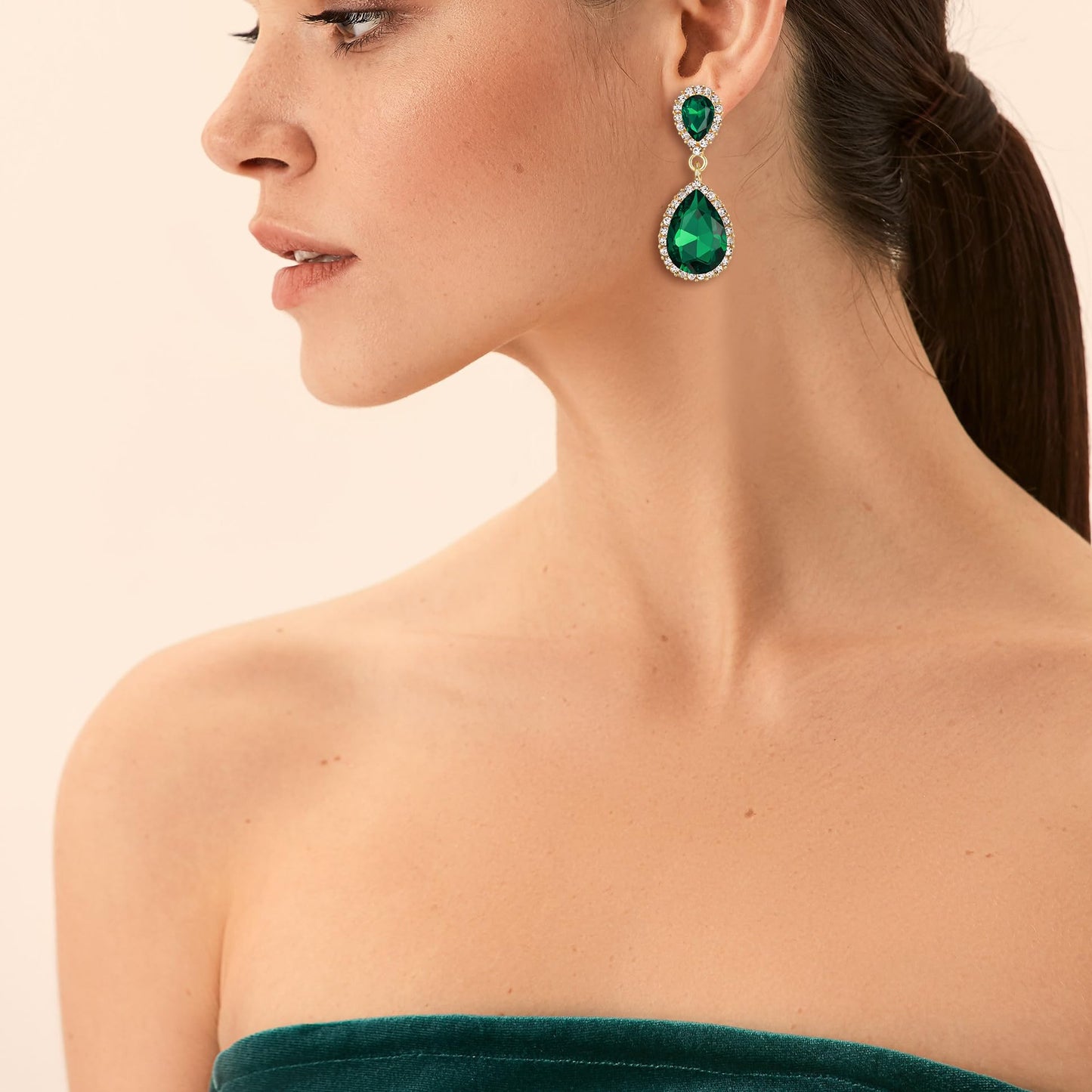 EVER FAITH Women's Austrian Crystal Wedding Tear Drop Dangle Earrings Green