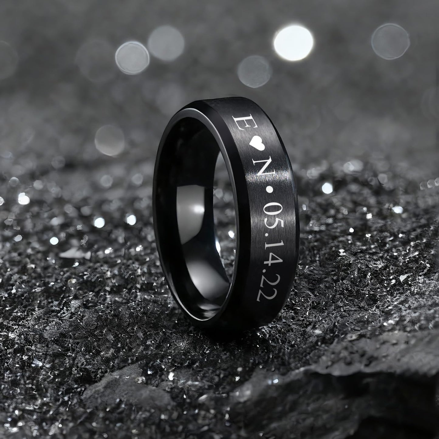 VNOX Customize Jewelry-6MM Black Stainless Steel Beveled Edge Matte Brushed Finish Rings for Men Women,Size 12