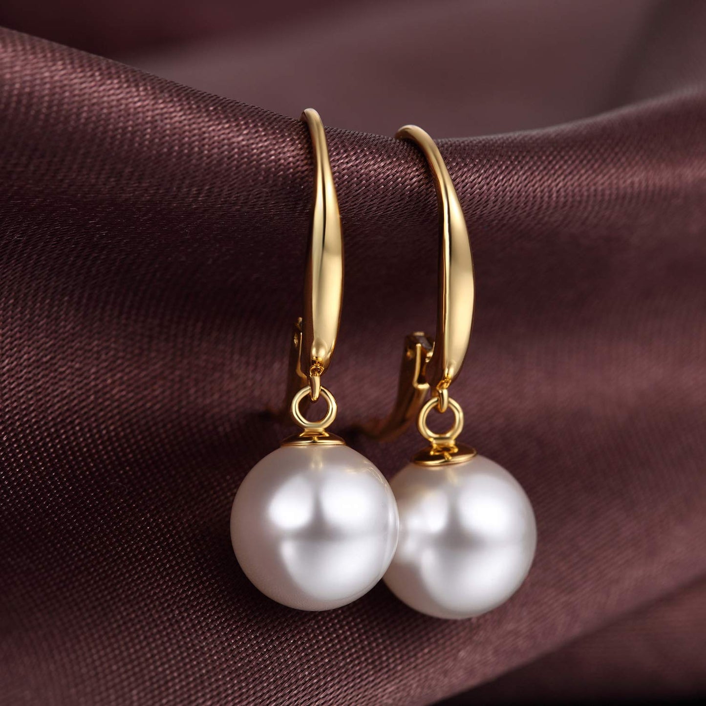 Han han Pearl Dangle Earrings for Women Sterling Silver Pearl Hoop Earrings 10MM