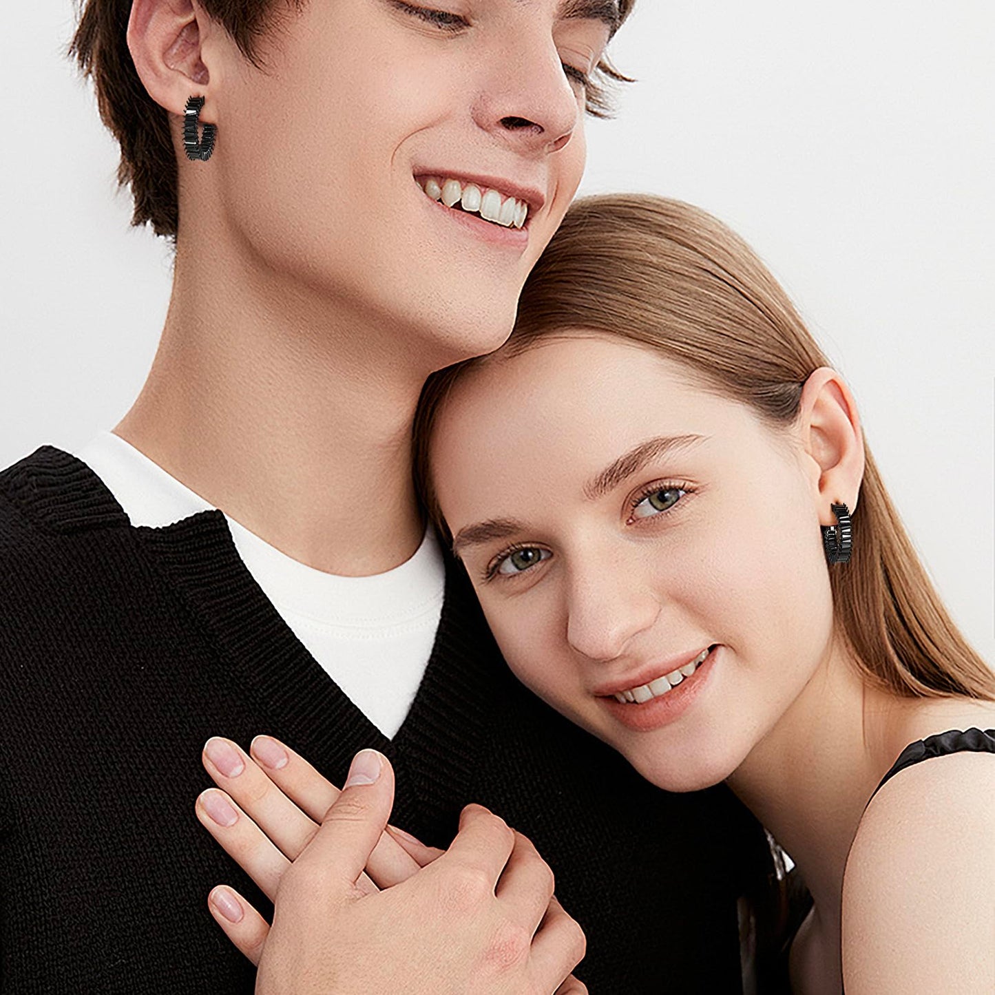GLOQUAT CZ Black Hoop Earrings for Women Man Vintage Black Baguette Cubic Zirconia Hoop Earrings Fashion Round Circle Hoops Earrings for Couple Trandy Lightweight and Hypoallergenic Jewelry 25mm