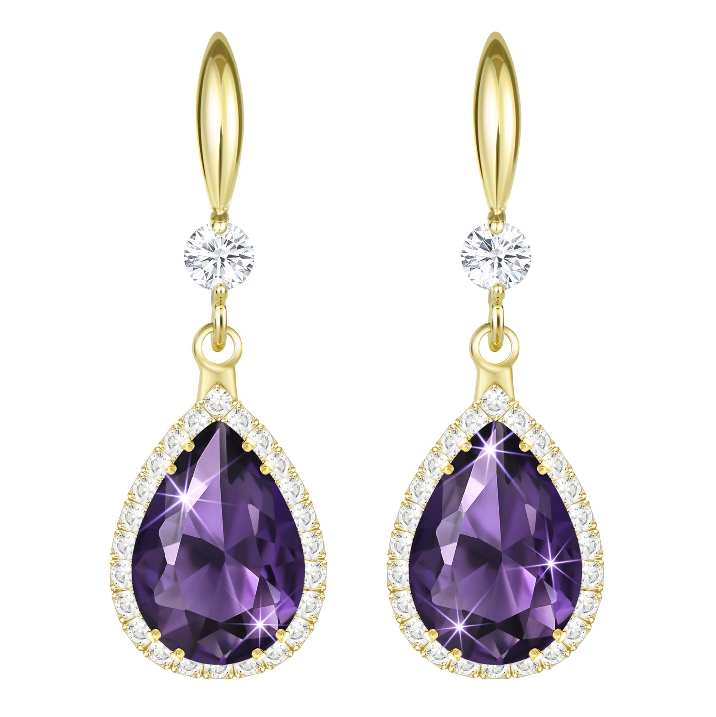 Linawe Purple Dangle Earrings for Women Trendy, 14K Gold Imitation Diamond Drop Chandelier Earrings, Amethyst Rhinestone Crystal Teardrop Dangly Earrings, Wedding Earrings Set