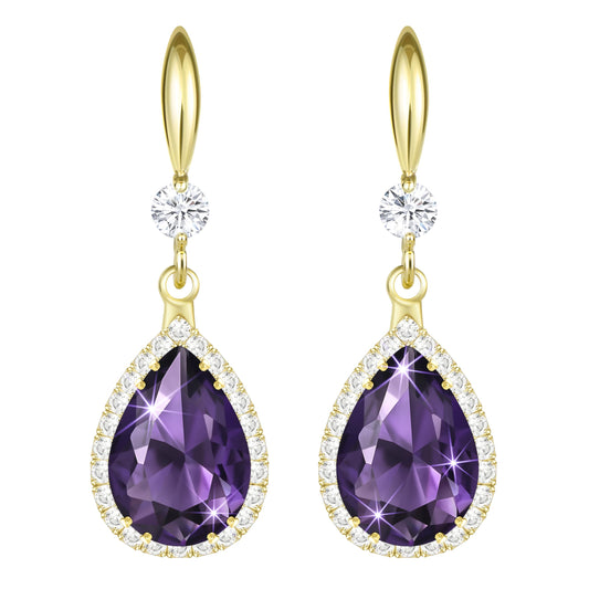 Linawe Purple Dangle Earrings for Women Trendy, 14K Gold Imitation Diamond Drop Chandelier Earrings, Amethyst Rhinestone Crystal Teardrop Dangly Earrings, Wedding Earrings Set