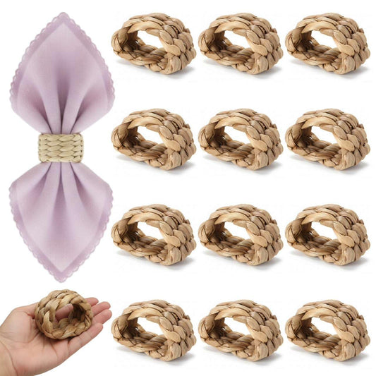 24 Pcs Napkin Rings Rattan for Thin Napkins, Handwoven Semicircle Wicker Napkin Holders for Boho Farmhouse Table Decor, for Thanksgiving, Weddings, Easter and Coastal Summer Parties