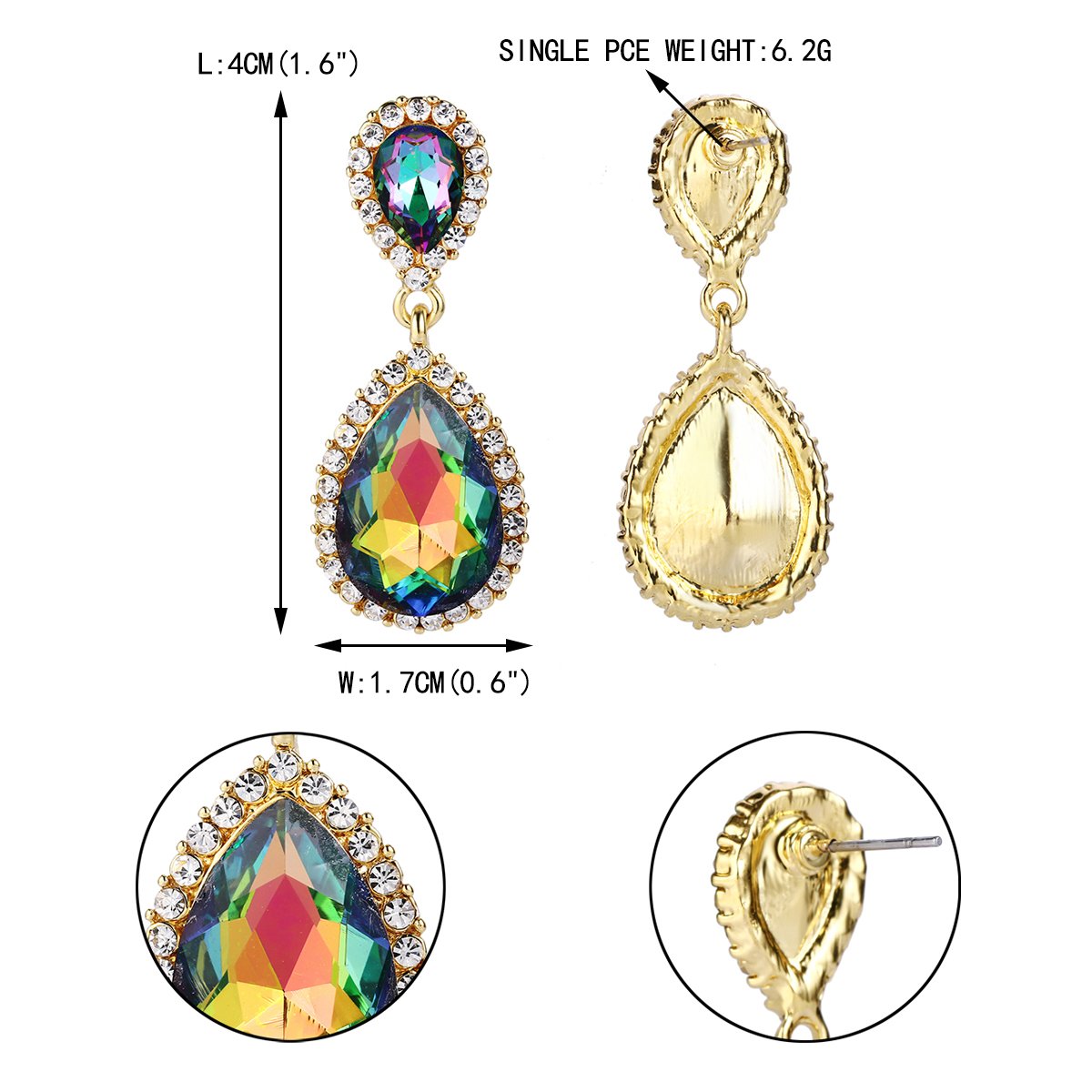 EVER FAITH Women's Austrian Crystal Prom Tear Drop Dangle Earrings Green AB Gold-Plated-Base