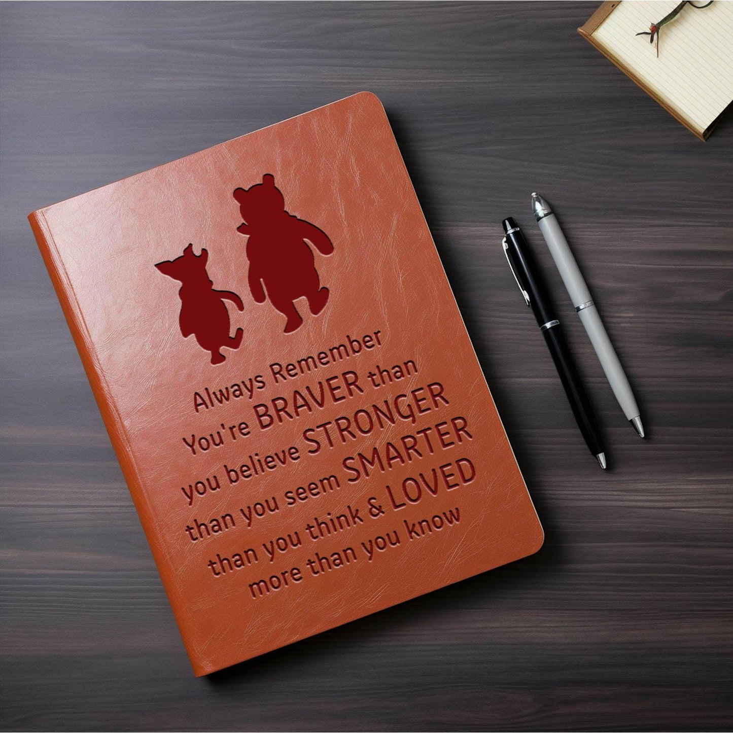 JOHSBYD Pooh Bear Leather Notebook Always Remember You’re Braver Than You Believe Leather Notebook Friendship Gift for Women Men Birthday Gifts for Son Daughter (brown)