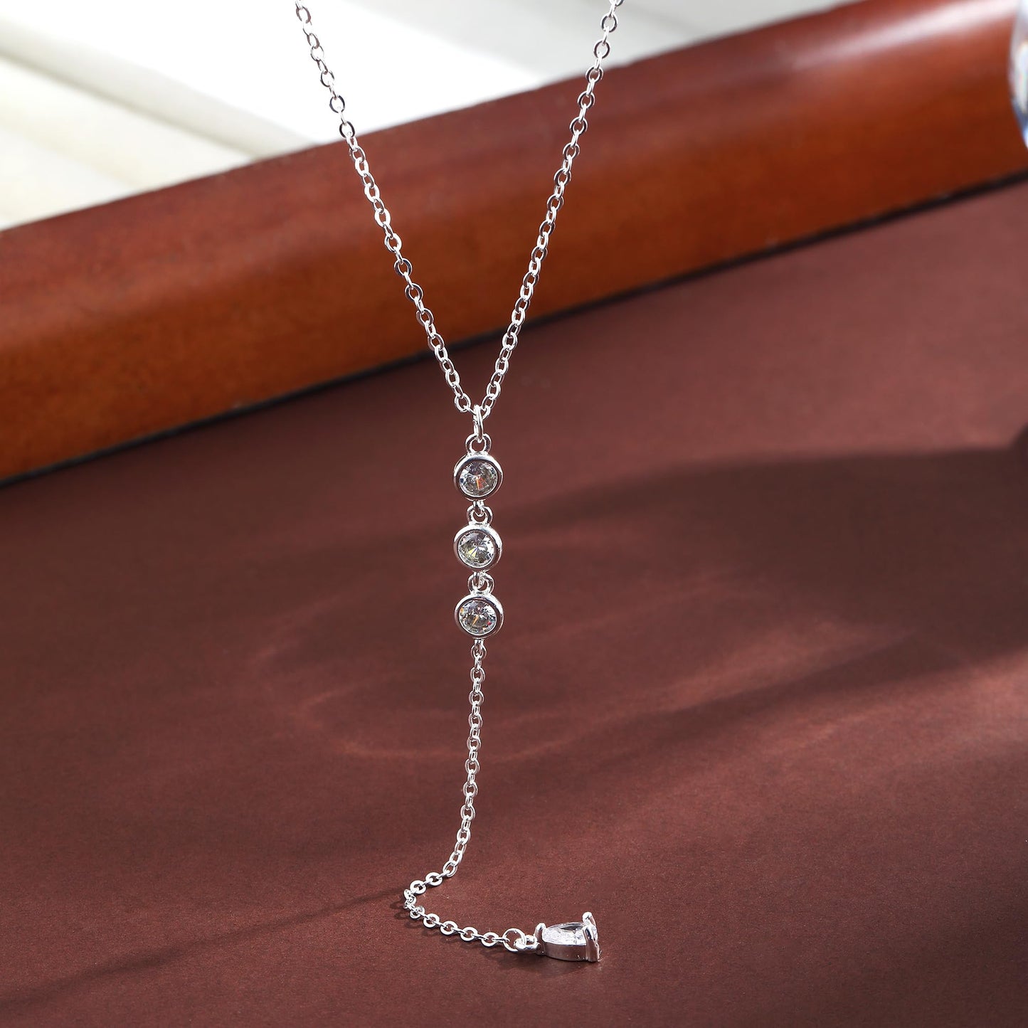 JIKASI Silver Long Necklaces for Women, Dainty Long Necklace 14k Gold Silver Plated Y-Shaped Body Chain Pendant Necklaces Trendy CZ Drop Beaded Chain Wedding Jewelry Gifts