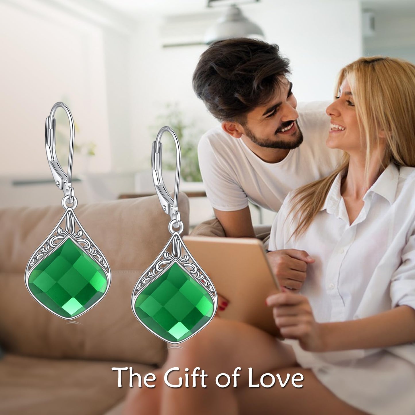 Emerald Drop Earrings Sterling Silver Green Stone Teardrop Dangle Earrings Filigree Irish Earrings Jewelry Christmas Gifts for Women