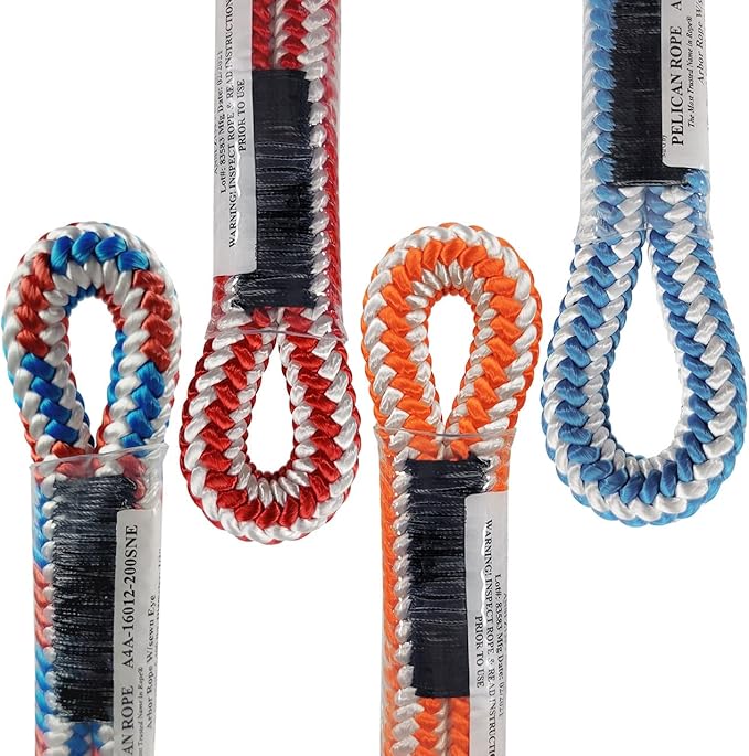 Pelican Rope 16-Strand 1/2 in (12.7 mm) Arborist-16™ Rope - 7000 lbs MBS - Static Climbing Rope - Rescue Operations - High Visibility - 200 ft - Sewn Eye - Orange/White - Made in The USA