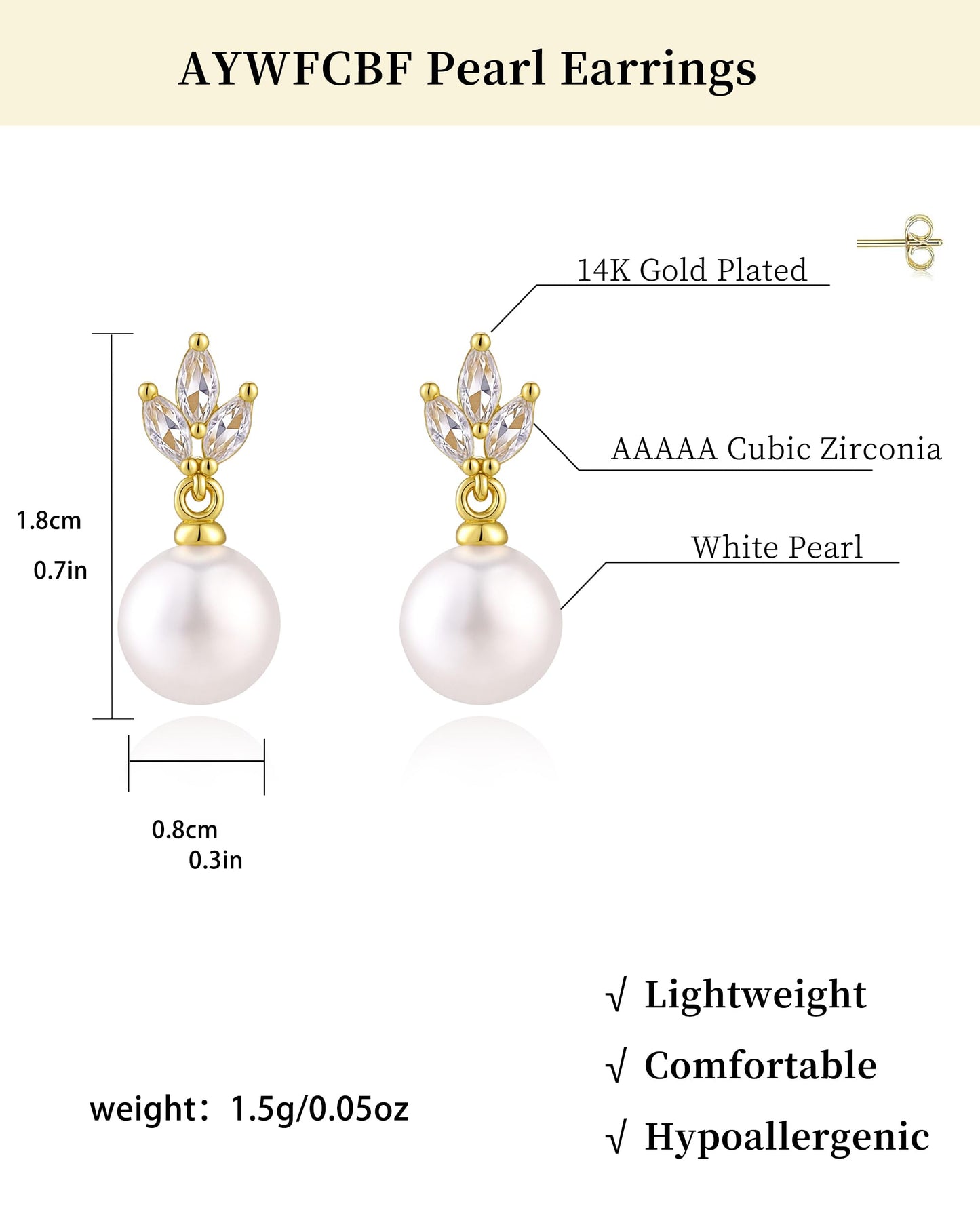 Pearl Earrings for Women, 14k Gold Plated Trendy Diamond Pearl Drop Earrings Bridal Shower Gifts Wedding Gifts for Women