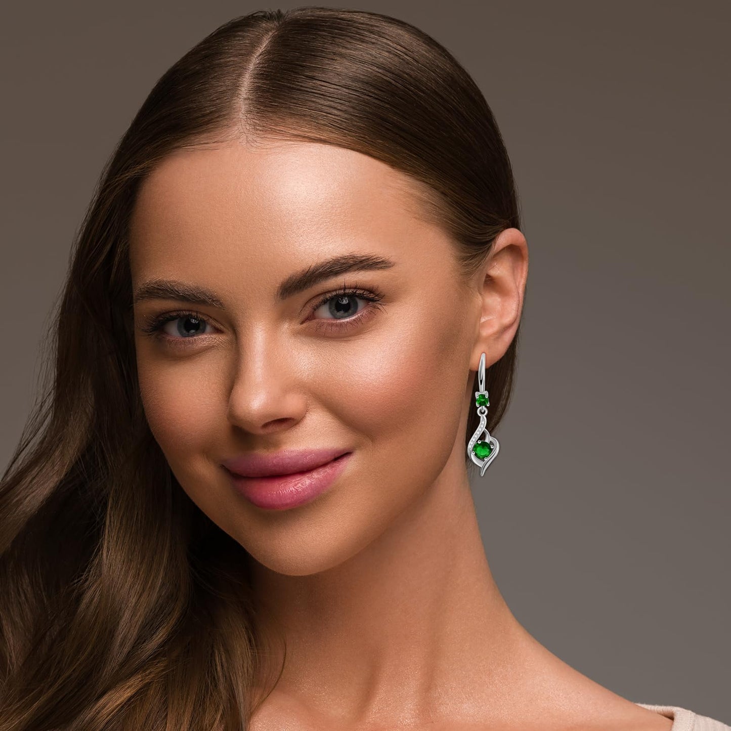 Heart Emerald Drop Dangle Earrings-925 Sterling Silver with Green Crystals-Long Birthstone Jewellery for Women