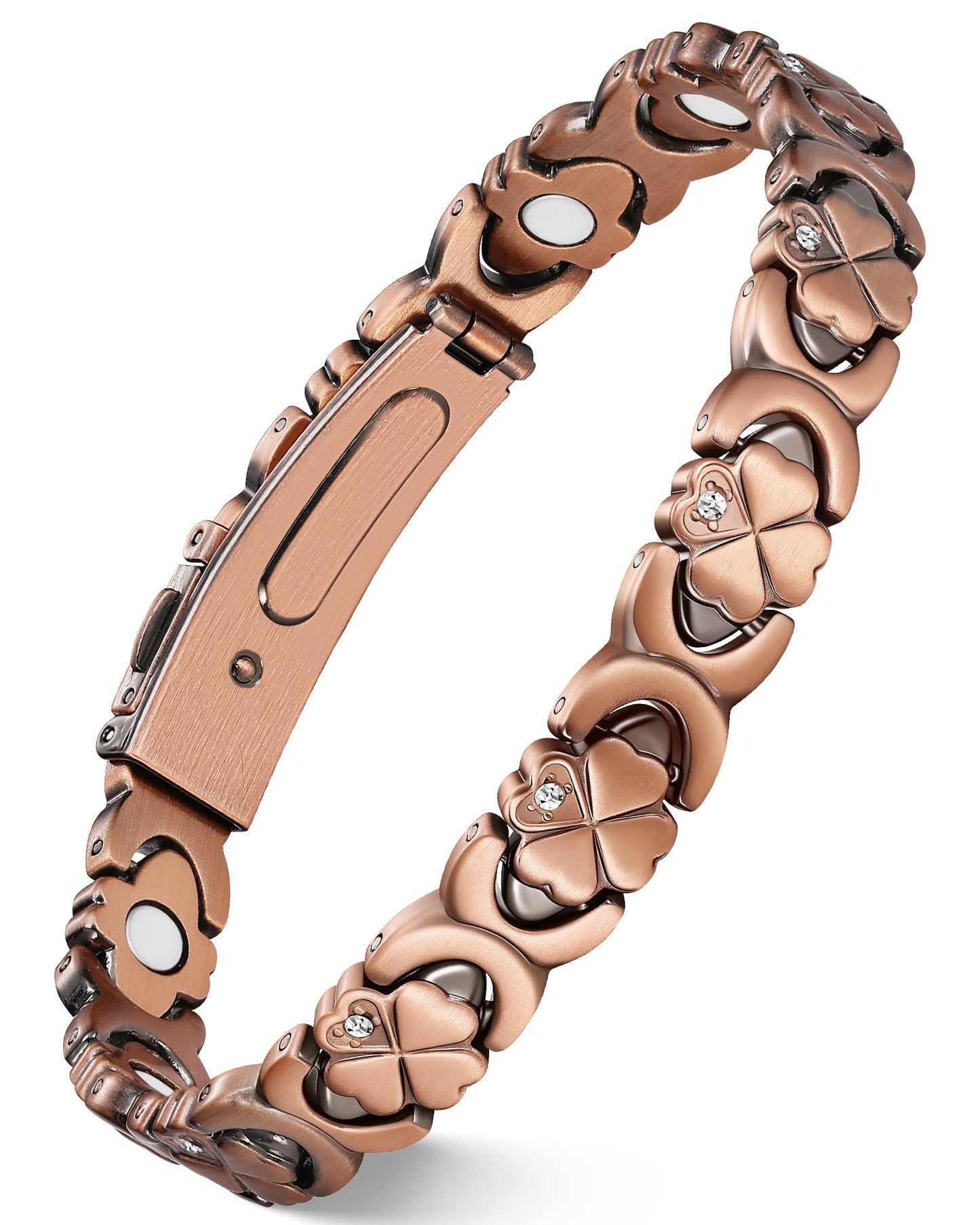 Feraco Pure Copper Bracelets for Women, Ultra Strength Magnetic Bracelet for Women with 3800 Gauss Magnet & Sparkling Cubic Zirconia, Flower Jewelry Gift, Infinite Symbol (Copper)
