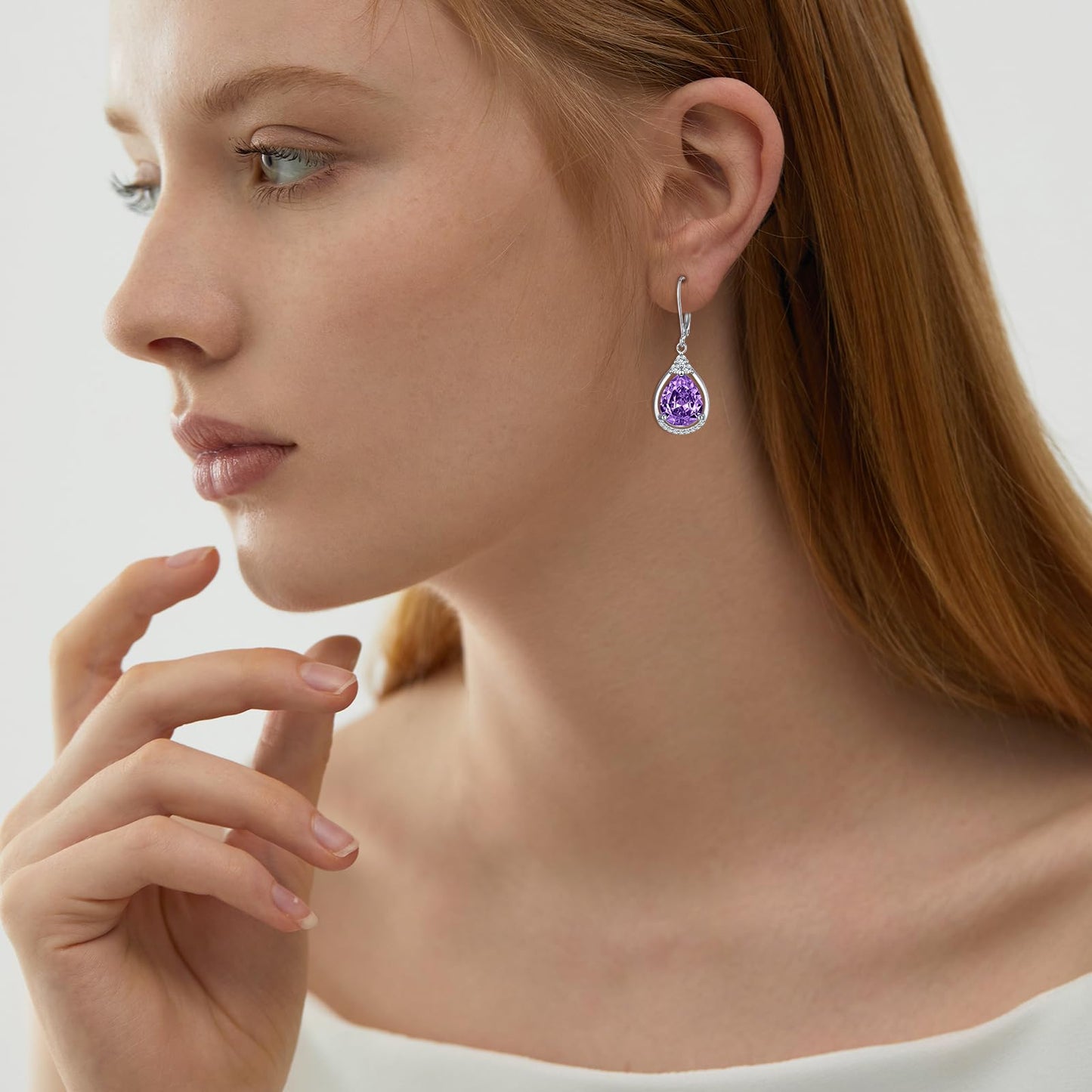 Amethyst Earrings Sterling Silver Dark Purple Birthstone Earrings AAAAA Cubic Zirconia Teardrop Dangles Jewelry Christmas Gifts for Women