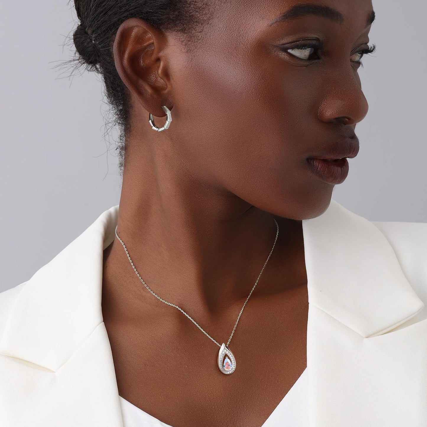 Kstyle 925 Sterling Silver Alexandrite June Birthstone Pendant Necklace Teardrop Jewelry Valentine's Day Anniversary Birthday Gift for Mom Sister Wife Girlfriend Her Non Tarnish