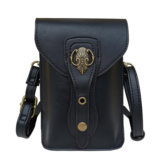 Larswon Belt Pouch, Renaissance Bag Medieval Leather Ren Faire Accessories Small Crossbody Belt Bag Cell Phone Pouch Renaissance Belt (Black - Fairy)