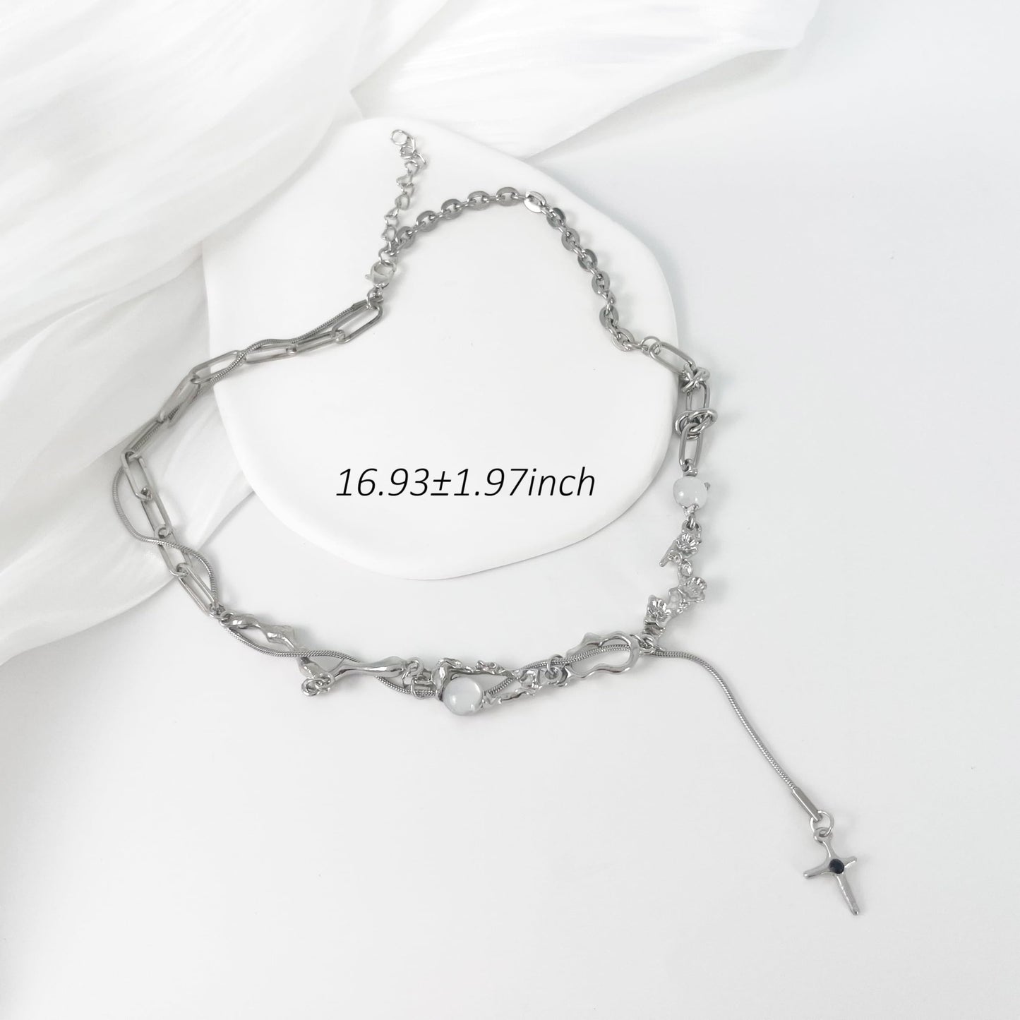 Buyongwant Irregular Necklace Wrapped Cross Y2k Aesthetic Necklace Moonlight Stone Pendant Fashion Versatile Women's Jewelry