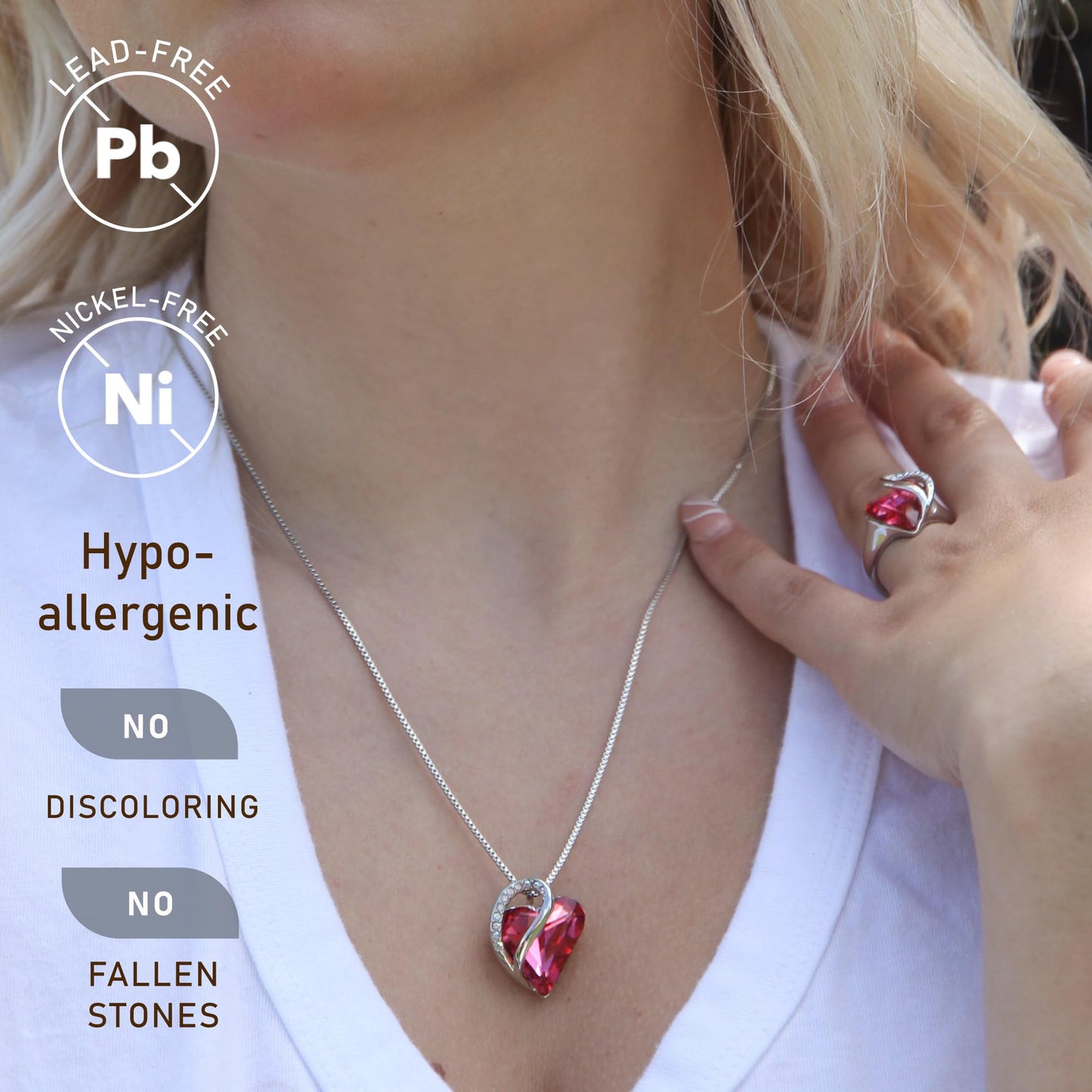 Leafael Gift Necklaces for Women, Infinity Love Birthstone Heart Pendant with Tourmaline Pink Crystal for October, Birthday Jewelry for Her, Mom, and Wife, Silver Plated, 18" + 2" Chain