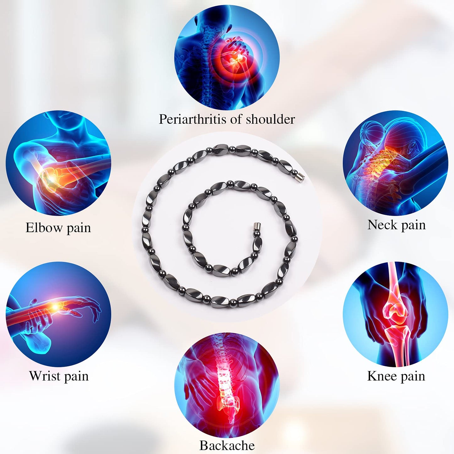 IRUMENG Magnetic Hematite Necklace for Men Women, Magnetic Stone Necklace to Soothe Neck Shoulder Discomfort, Reduce Fatigue Improve Daily Relaxation-17.6 inch (45cm)
