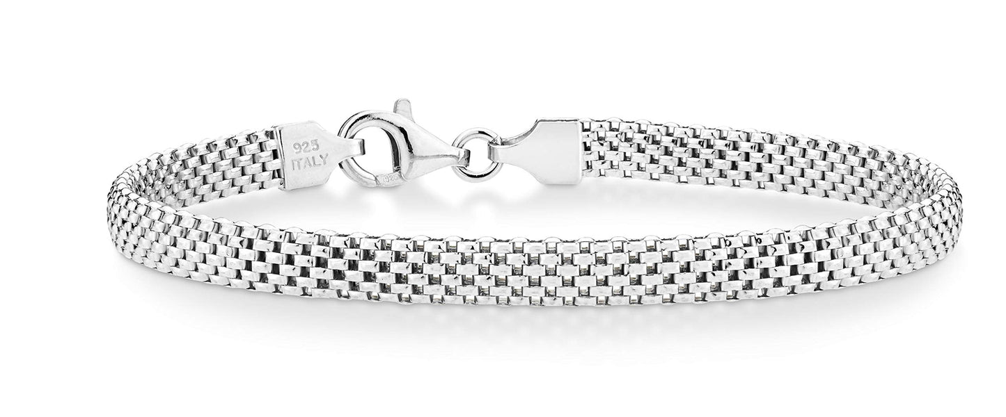 Miabella 925 Sterling Silver Italian 5mm Mesh Link Chain Bracelet for Women, Made in Italy (7 Inches)