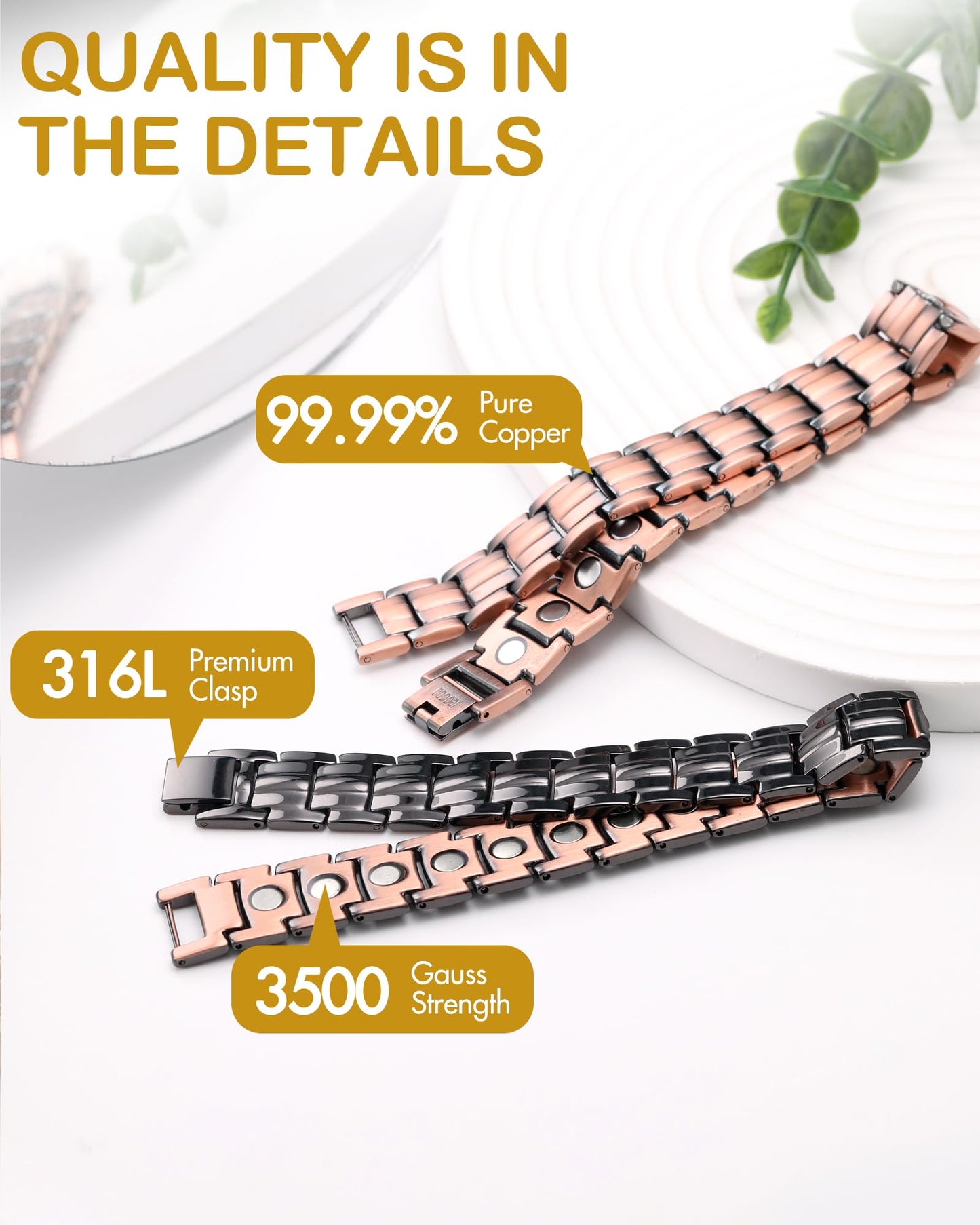 Feraco Copper Bracelet for Men-Magnetic Bracelets 99.99% Pure Copper Jewelry Gift with Adjustable Sizing Tool, Magnetic Field Therapy Jewelry