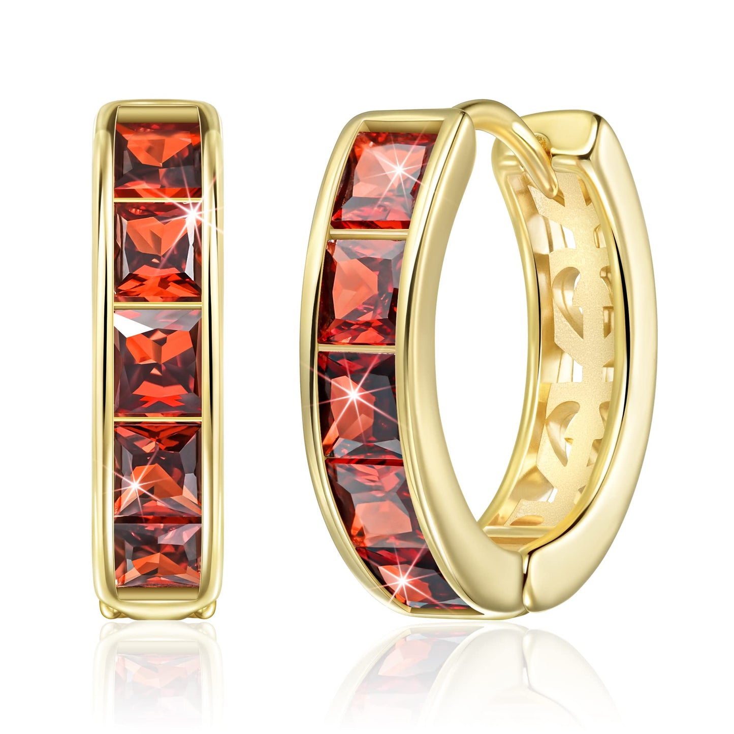 Linawe Gold Hoop Earrings, Small Chunky Huggie Earrings for Women Trendy, Tragus Piercing Jewelry, Red Cubic Zirconia Rhinestone Imitation Diamond Ruby Crystal Mini Hoop, Helix Earrings