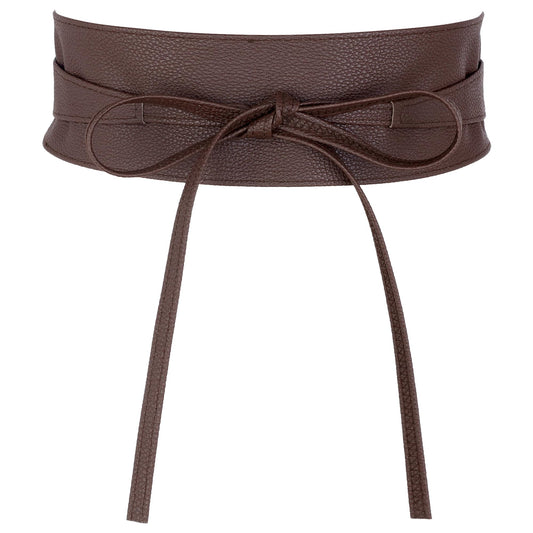 Elerevyo Women's Faux Leather Obi Belts Bowknot Wrap Around Wide Waistband for Evening Outfit Dress Shirts One Size Coffee