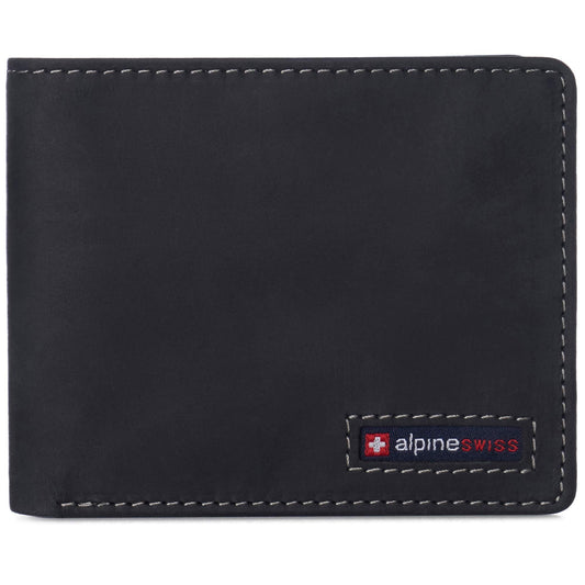 Alpine Swiss Mens Wallet for Men | RFID Protected Leather Mens Wallet | Spencer Bifold with Divided Bill Section | Gift Box | 2 ID Windows | 14 Card & Storage Pockets for Organization Nubuck Black