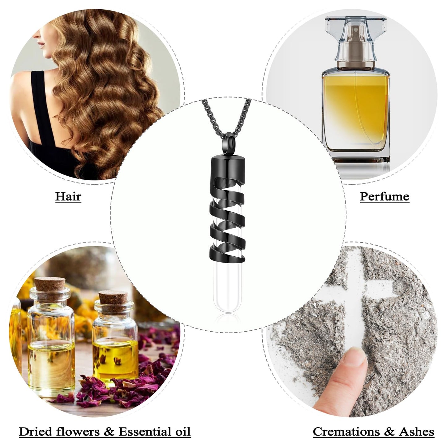 Oinsi Clear Glass Tube Cremation Jewelry for Men Women Ashes Holder Necklace Keepsake Cylinder Memorial Pendant Angel wings Urn Necklace (Black)