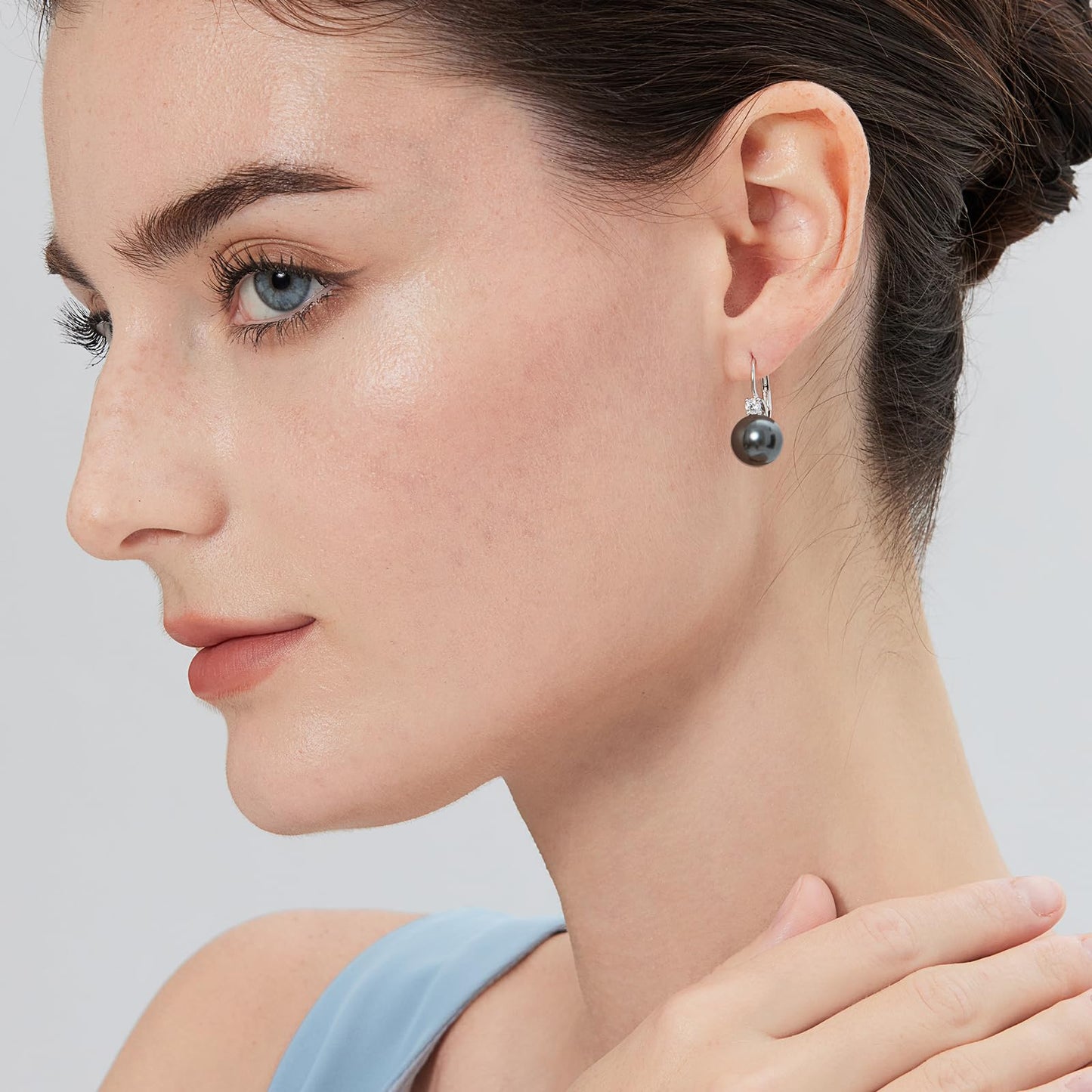 Jiahanzb Gray Pearl Leverback Earrings for Women 10mm 925 Sterling Silver Dangle Earrings for Women