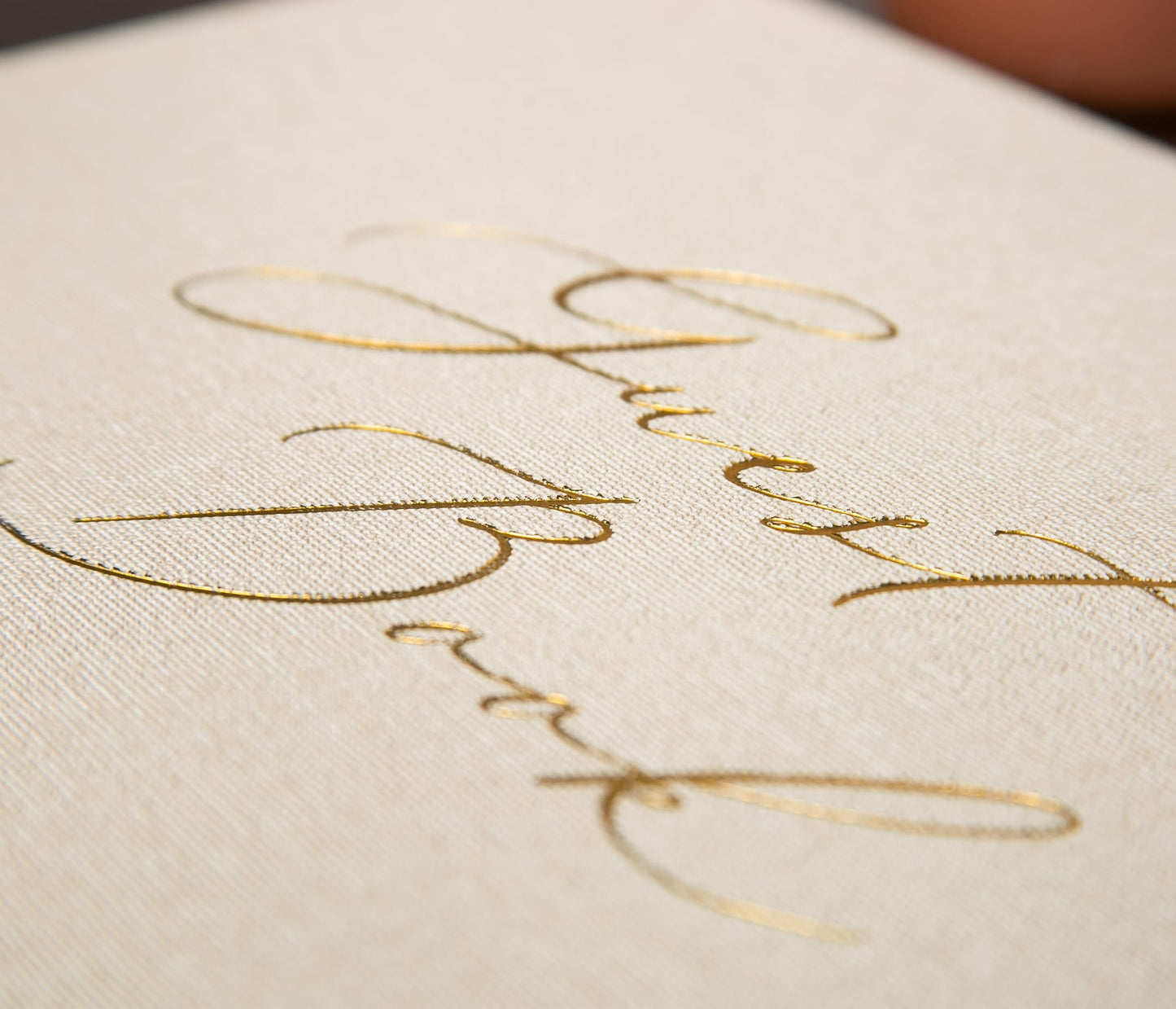 Luxury Blank Guest Book – Large 11.5x8.5” Cream Linen Hardcover with Gold Foil Embossed Cover & Gilded Edges – Unlined Wedding, Baby Shower, or Memory Book for Events