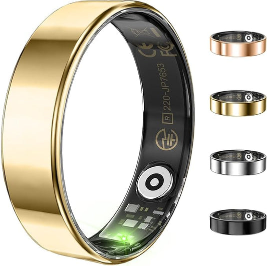 Fitness Tracker, Ultra-thin Smart Ring for Women Men,Health Activity Trackers,Fitness Ring with Sleep Tracker,Heart Rate Monitor,Step Counter,Calorie Pedometer,No Subscription,for iOS Android(Gold#10)