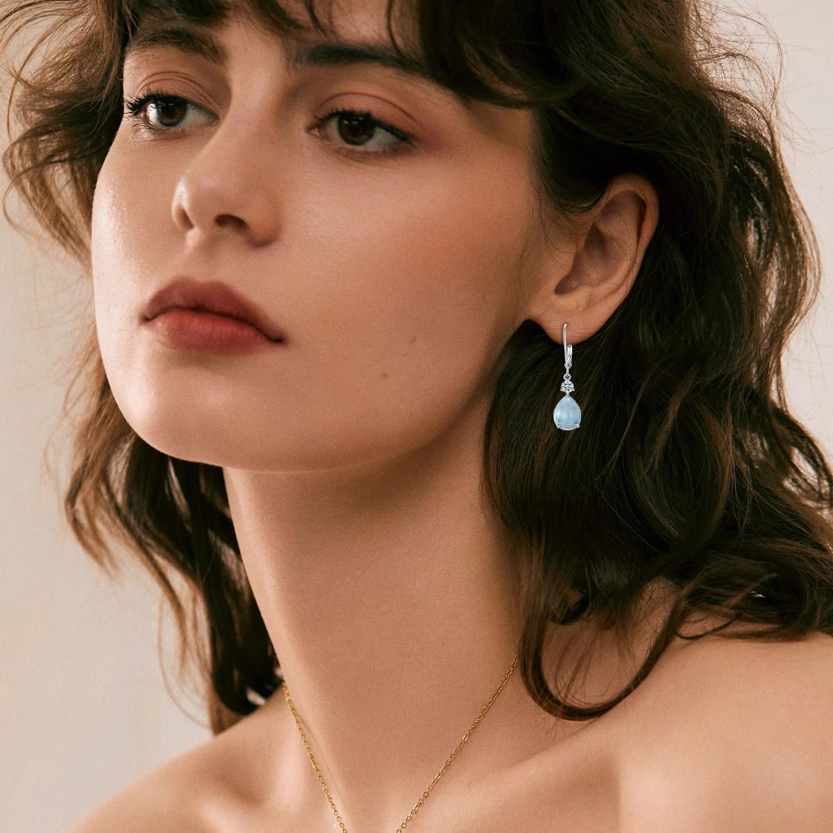 Larimar Earrings 925 Sterling Silver Teardrop Leverback Earrings Blue Stone Dangle Dangling Earrings Larimar Jewelry Gift for Women