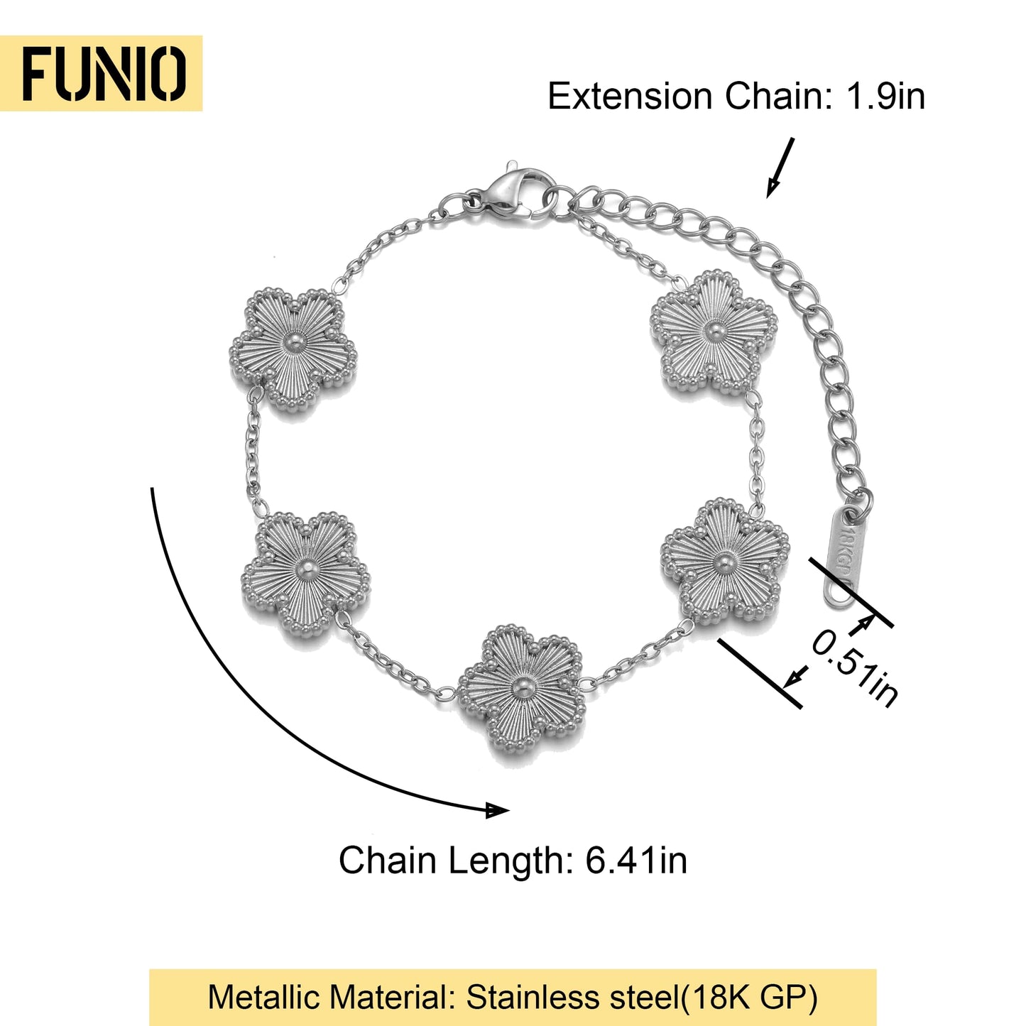 FUNIO 18K Gold Plated Clover Bracelet Love bangle Set for Women - Stack Friendship Silver Bracelet Lucky Link Bracelets Jewelry Gifts Trendy for Women
