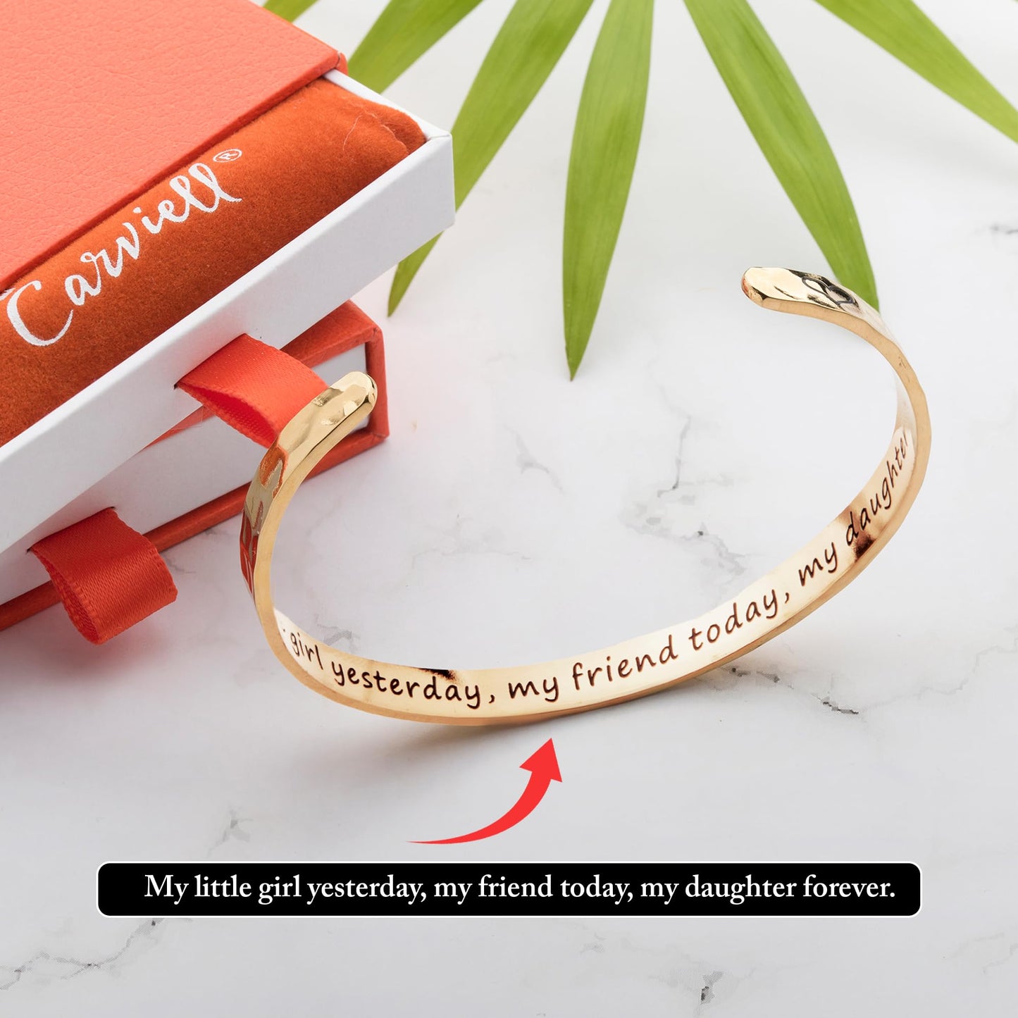 Carviell Daughter Bracelet from Mom or Dad, ..My Daughter Forever, Birthday Christmas Graduation Gift for Daughter from Parent, Stainless Steel Engraved Cuff Jewelry