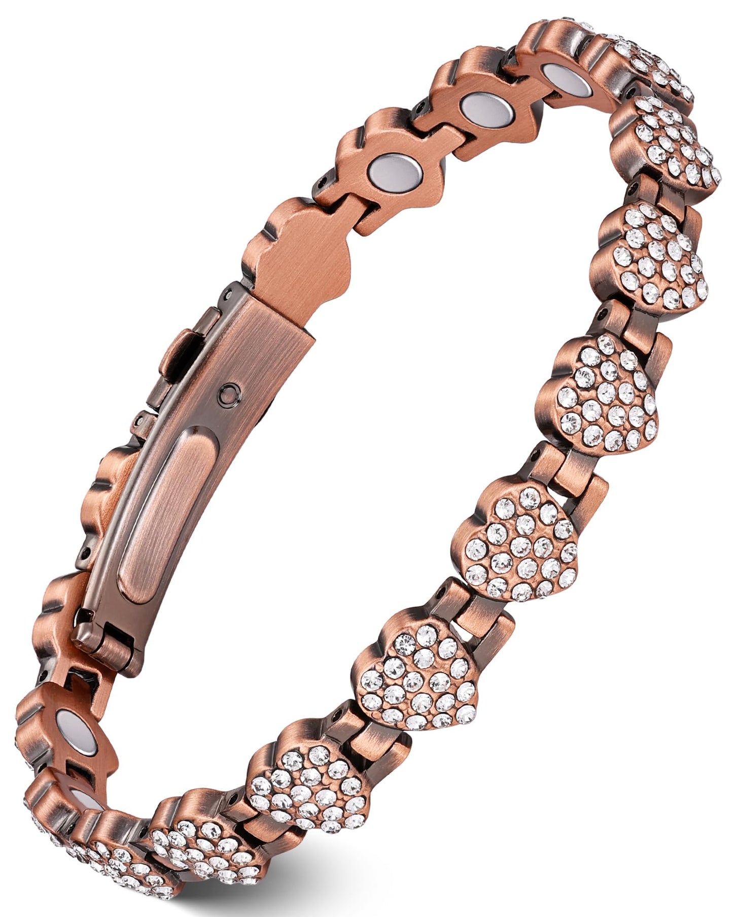 Feraco Copper Bracelets for Women, Ultra Strength Magnetic Bracelet with 3800 Gauss Neodymium Magnets & Dazzling Cubic Zirconia, Pure Copper Jewelry Gift, Heart Shape