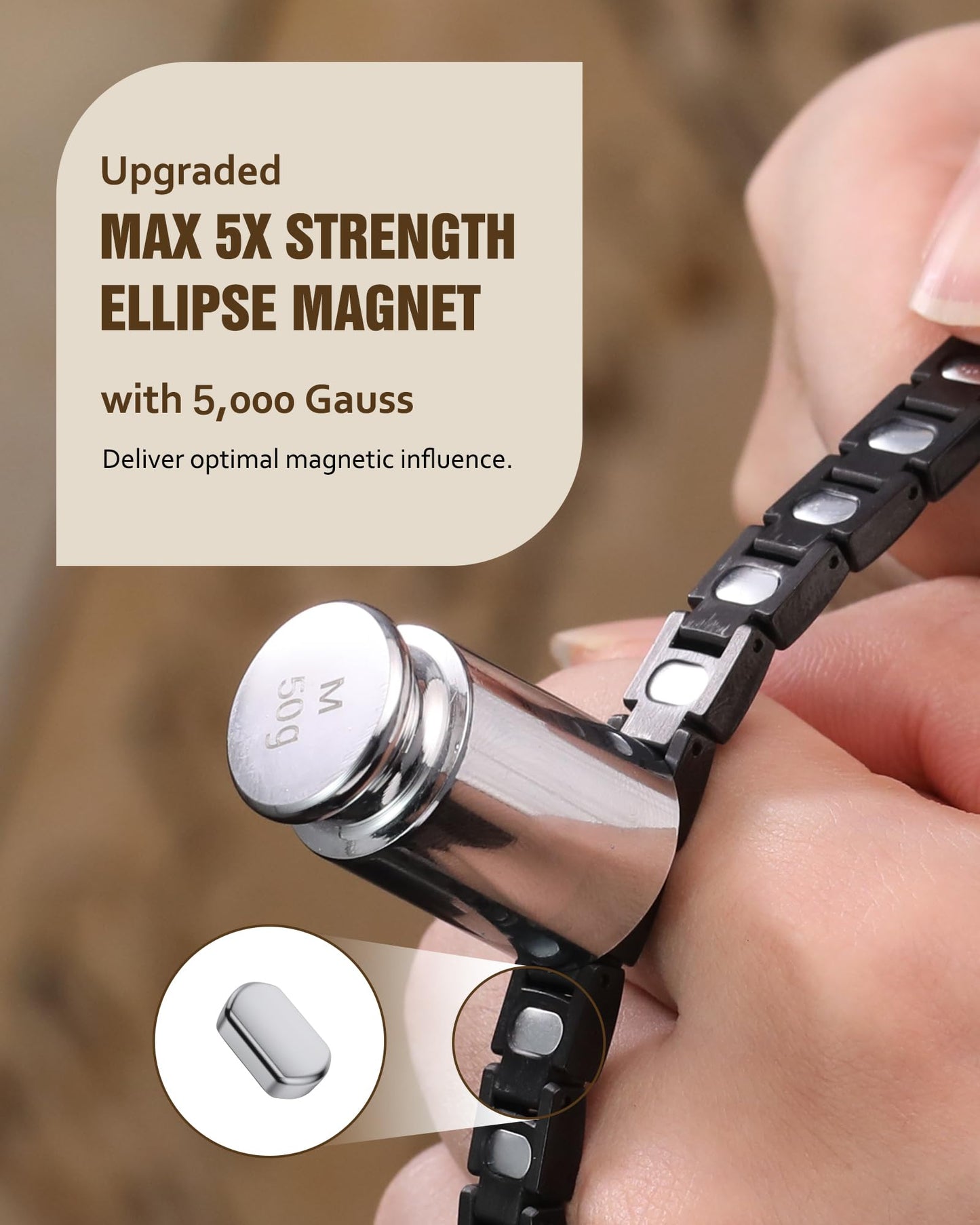 Jecanori 5X Strength Magnetic Bracelets for Women —Updated 5,000 Gauss Ellipse Magnets — Premium Butterfly Clasp & Adjustable Length,Black