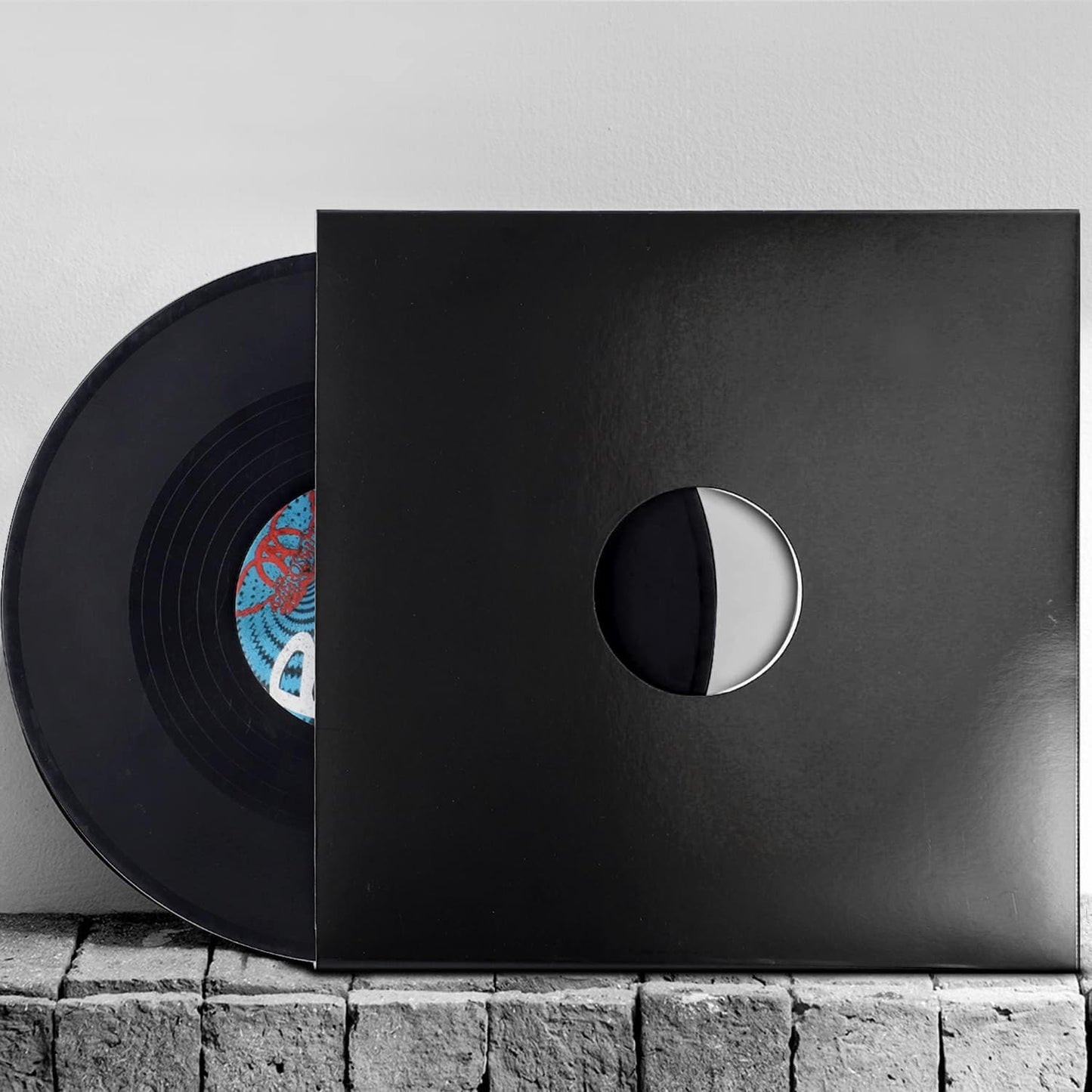 Facmogu 10PCS 12in Vinyl Record Sleeves, 350gsm Heavyweight Cardboard Record Jacket with Hole, LP Vinyl Album Covers Jackets for 33 RPM, Anti Static Record Storage Protector Cover - Glossy Black
