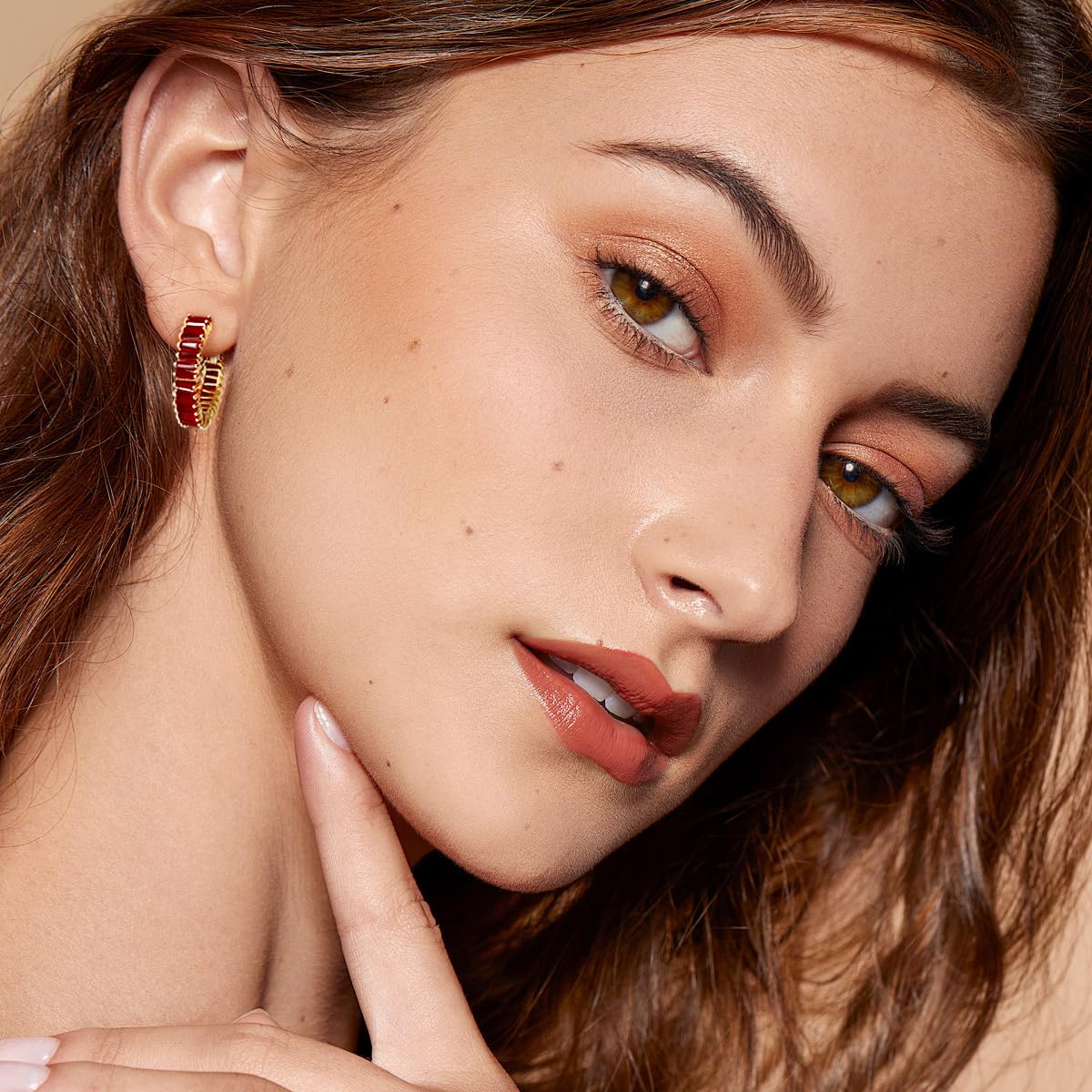 GLOQUAT 14K Gold Plated Dark Red Hoops for Women 925 Sterling Silver Post Vintage Ruby Red Earrings Cubic Zirconia Round Circle Hoops for Women Trendy Garnet Rhinestone Hoop Earrings Jewelry 25mm