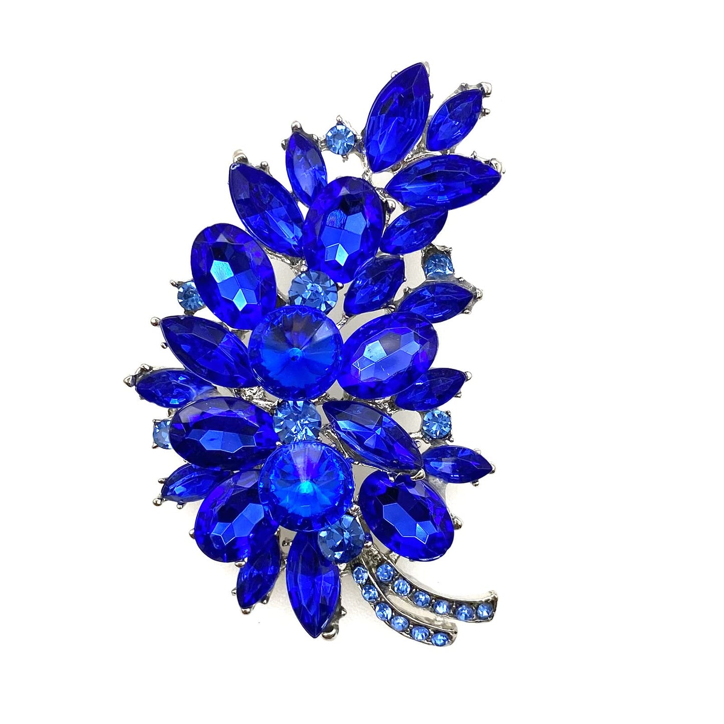 LAXPICOL Vintage Blue Austrian Crystal Flower Leaf Bouquet Clusters Large Big Brooch Pin For Women Jewerly