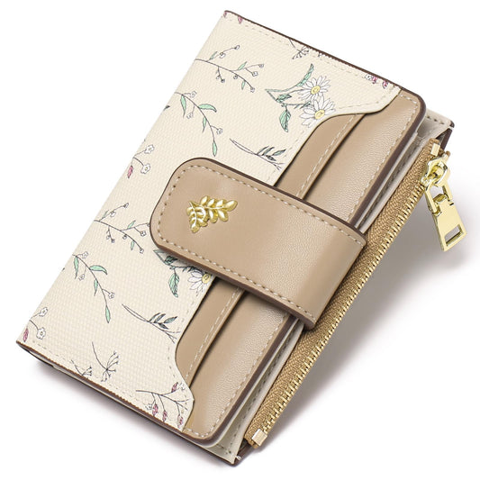 GAEKEAO Small Wallets for Women RFID Blocking Leather Bifold Zipper Pocket Wallet Credit Card Holder with ID Window