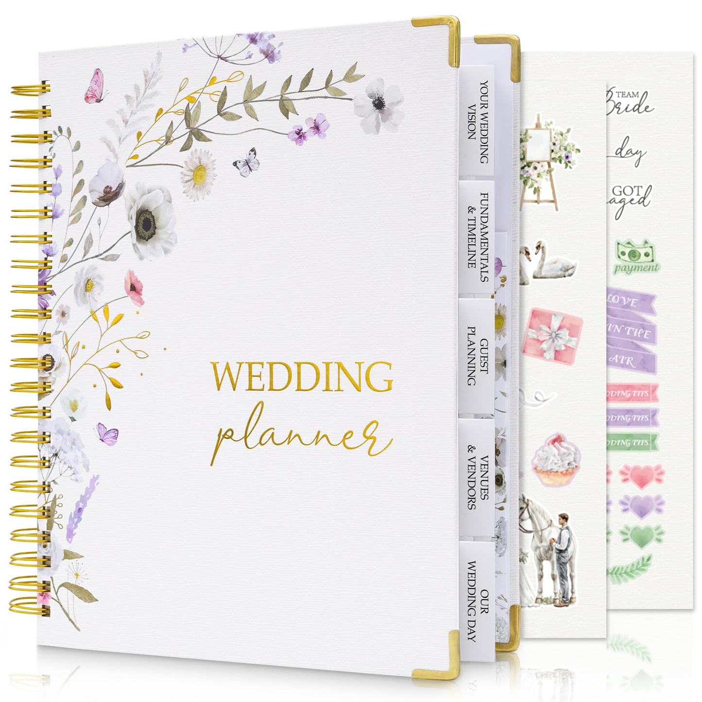 Wedding Planner Book and Organizer, Bridal Wedding Book Planner with Tabs and Sticker to Guide Entire Wedding Process, Checklists, Countdown Calendar, Ceremony Outline, Perfect Engagement Gift for Her, Bride Gifts for Bride to Be (11.5"x 9.5")