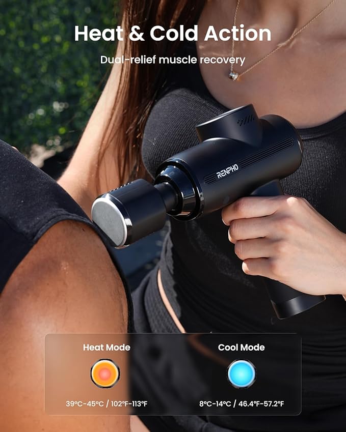 RENPHO Active Thermacool 2 Massage Gun with Heat and Cold Therapy, Professional Deep Tissue Handheld Massager with Carry Case, Percussion Body Muscle Masajeador for Men Women Athletes Back