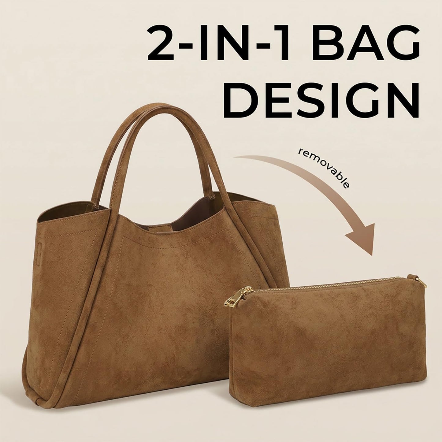Omanmoli Suede Leather Purses for Women Handbags Crossbody Shoulder Bags Top Handle Satchel with Adjustable Strap & Inner Pouch,Brown