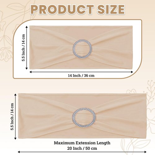 MDS Spandex Chair Sashes - Pack of 150 Universal Stretch Bows with Buckle Slider | Champagne Gold