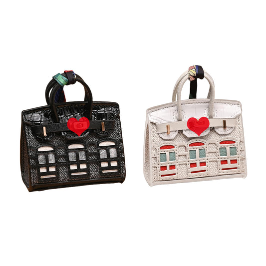 Buyborgood 2 PCS Women Mini Backpack Keychain Accessories Key Pouch Holder Coin Purse Bag Charm Wallet (Black + Ivory)