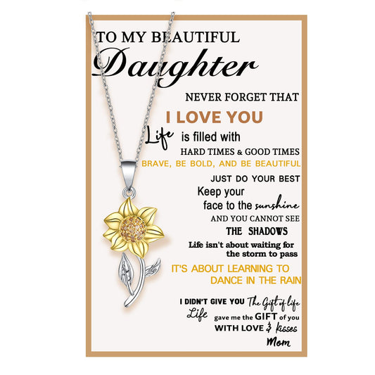 Tarsus Daughter Necklace, Daughter Gifts from Mom Mother's day Christmas Gift Sunflower Jewerly Birthday to My Daughter Valentines Necklaces for Teen
